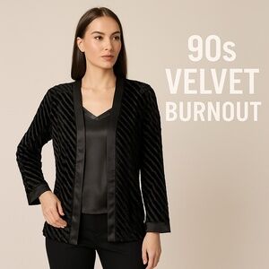 VIA MAX Velvet Burnout Jacket w/ Satin Trim – 1990s – Fits Like L
